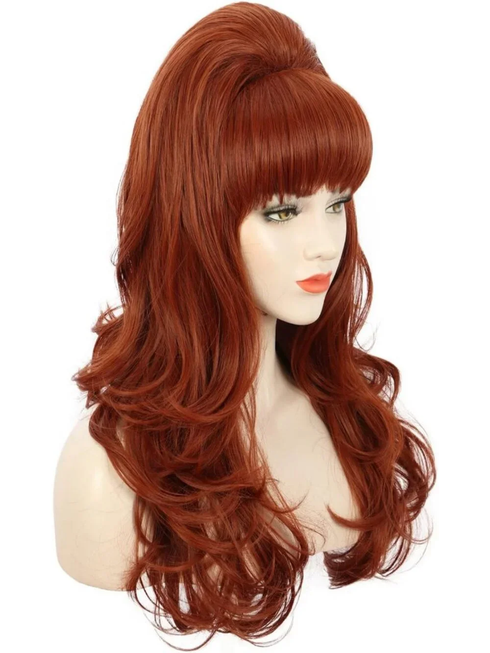 Long Wavy Ginger Auburn Wig for Women | 60s 70s Retro Big Hair Style